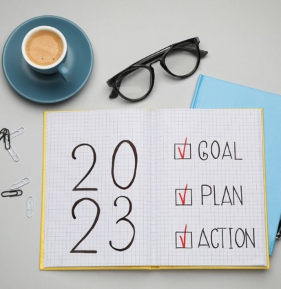 5 Steps to a New Career in 2023 image sowing 2023 and check mark next to Goal, Plan, Action