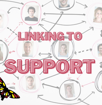 group of people linked with lines and the picture says linking to support referring to support for Disability