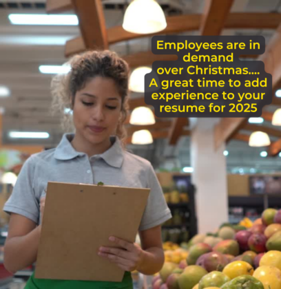 A picture of a person in a fruit and vegetable store taking stock and working with the focus being on getting experience over Christmas to add to your resume