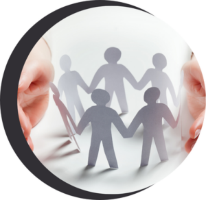 Community Grant Program showing cut out images of a circle of people holding hands