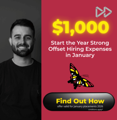 Picture of person standing next to text $1000 start the year of strong offset hiring expenses in January