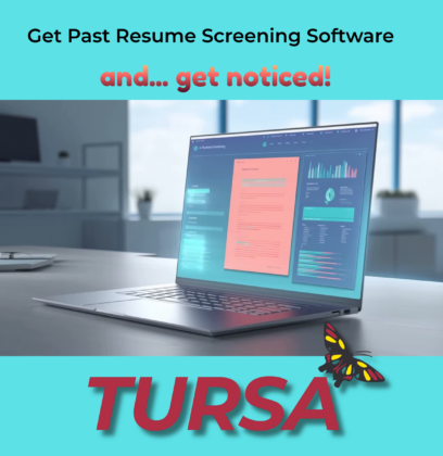 laptop sitting on desk scanning data with the tursa log and the works get past resume screening software and get noticed