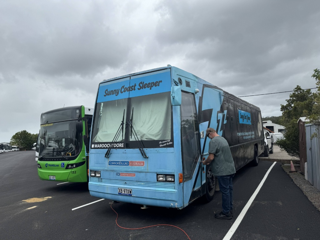 Blue bus parked maroochy neighbourhood centre sleep bus