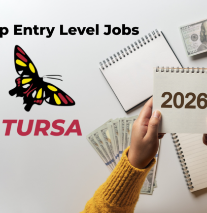 Top Entry Level Jobs for 2026 is written on the image and it shows a person holding a notepad with 2026 printed on it and has the TURSA logo to the left with the butterfly above